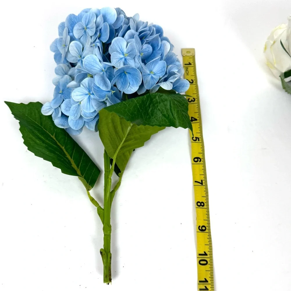 Artificial Flower Bouquet Blue Hydrangea White Roses Fern Leaves & Berries NEW